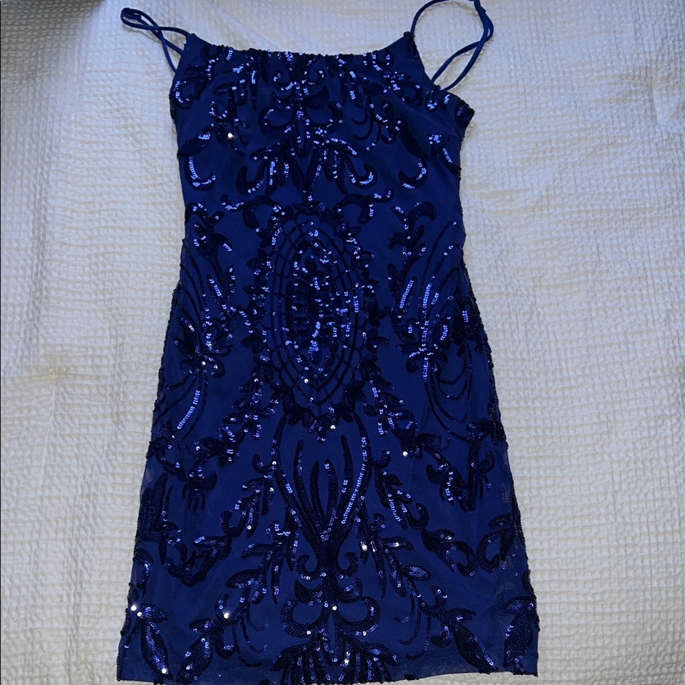 Crystal Doll Navy Blue Sequin Mini Dress